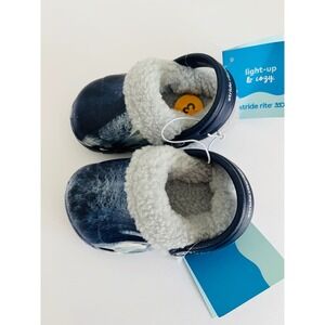 NWT Stride Rite 360 Light Up Cozy Clogs Toddler Size 3 Blue Marble‎ Faux Fur NEW